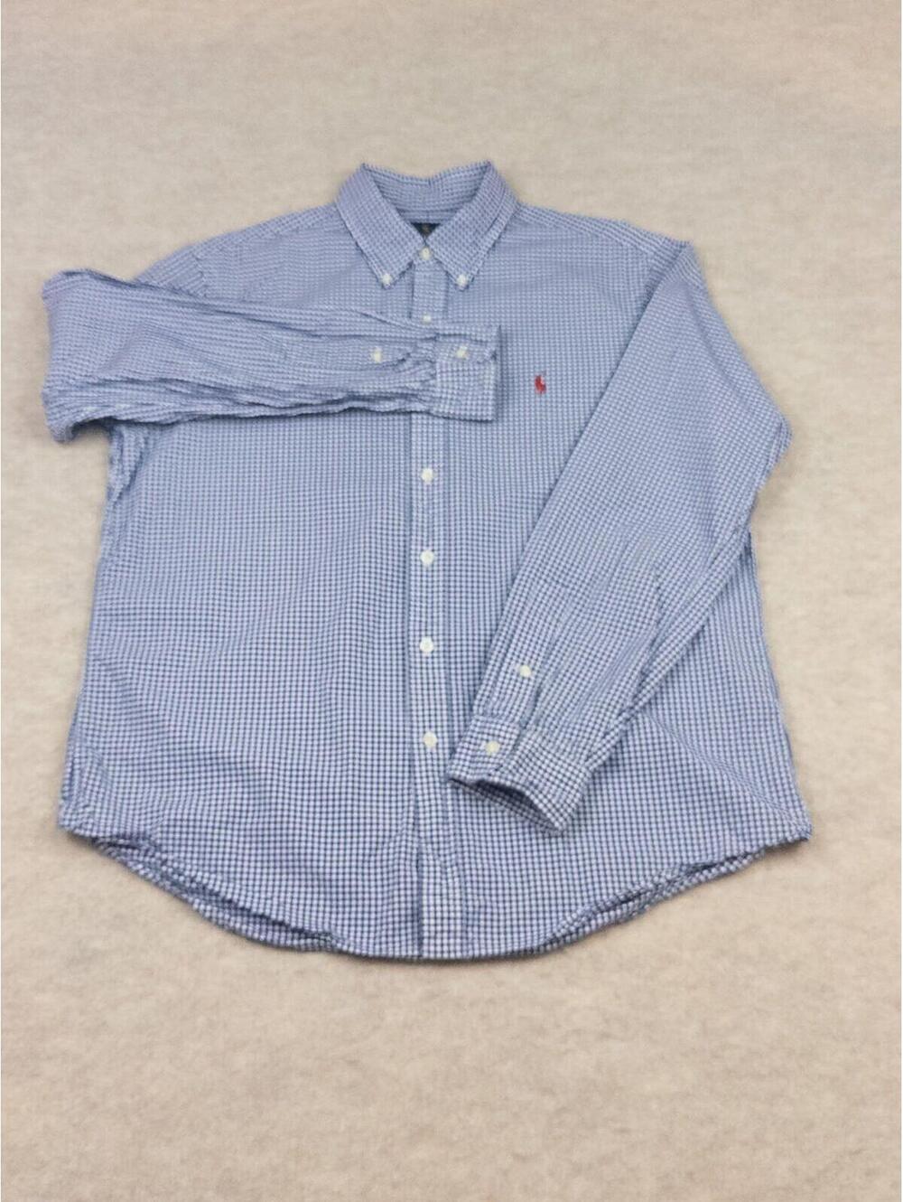 Ralph Lauren Blue Gingham Button-Down Shirt Long Sleeve Collared